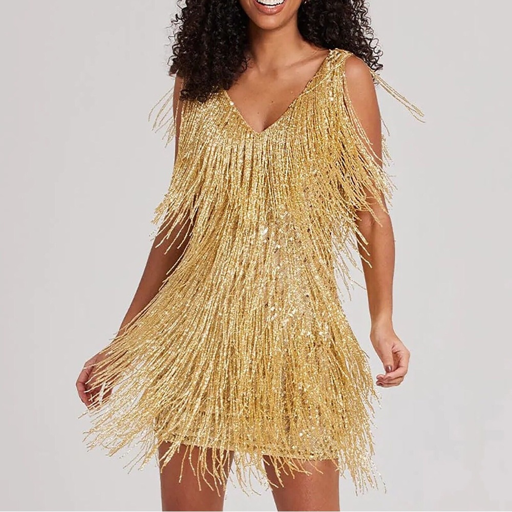 Gold Fringe Sequin Dress